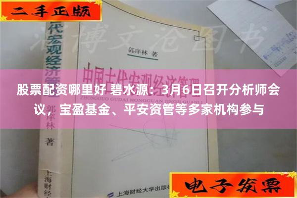 股票配资哪里好 碧水源：3月6日召开分析师会议，宝盈基金、平安资管等多家机构参与